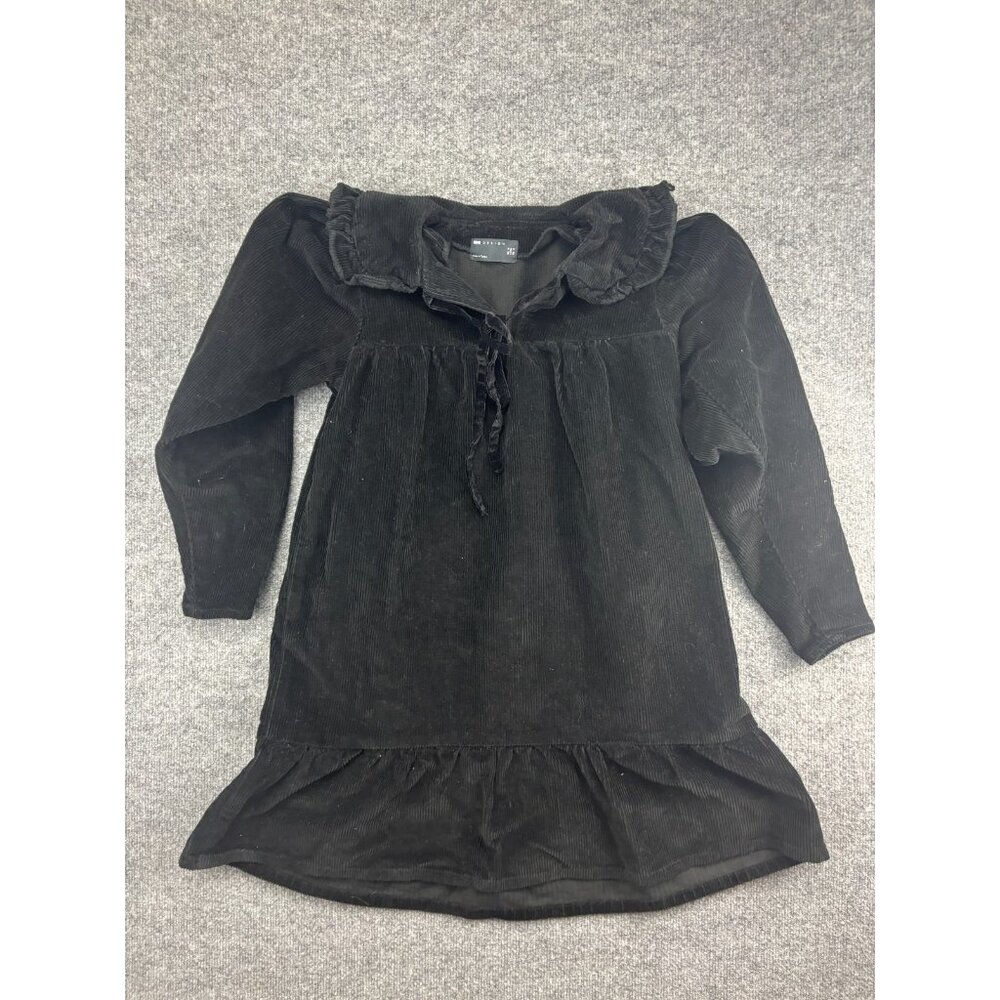 Asos‎ Design Dress Women's 4 Black Corduroy Ruffle Collar Modest Peasant